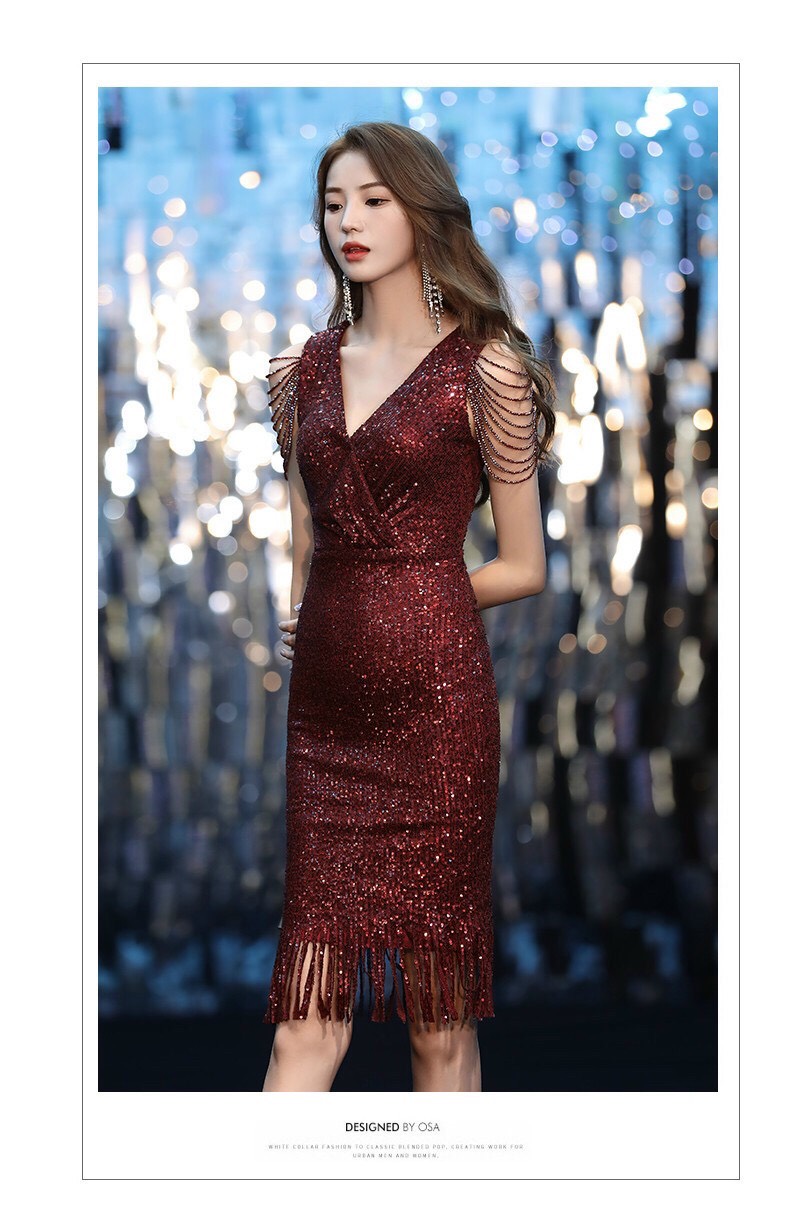 Đầm Dạ Hội Kim Sa Tay Hạt - HN922